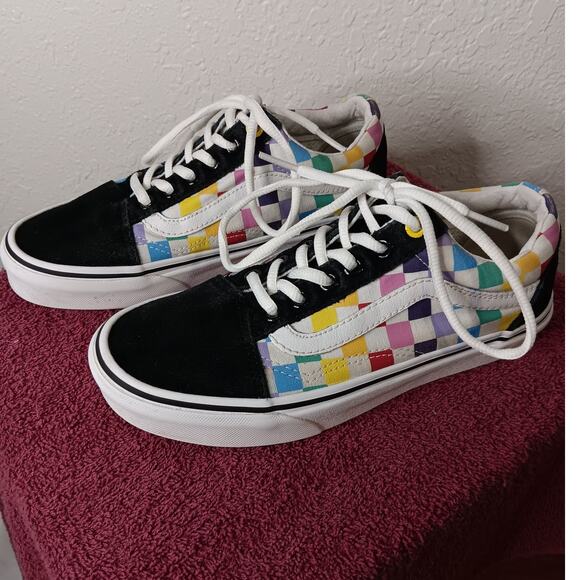 Vans Old School Sneakers Womens 6.5 Rainbow Checkerboard Off The Wall - Picture 3 of 9